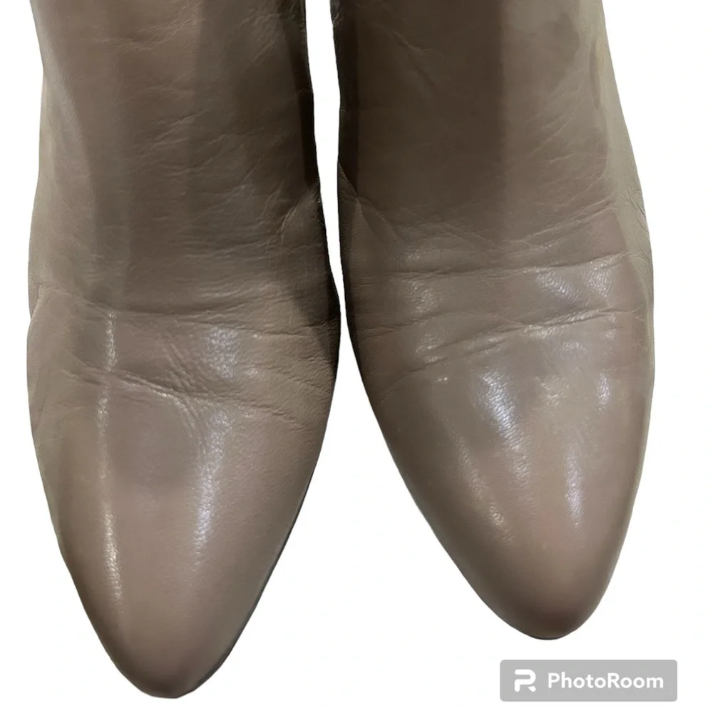 Anne Klein Faeryn Ankle Booties Taupe Leather Heels - Picture 4 of 9